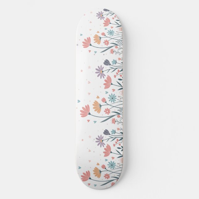 Whimsical Watercolor Floral Skateboard (Front)