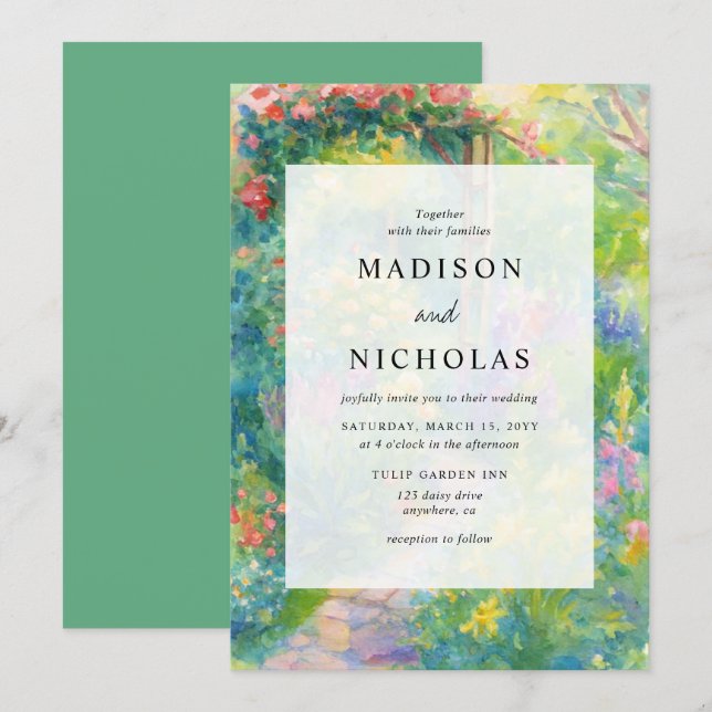 Whimsical Watercolor Floral Spring Wedding Invitation (Front/Back)