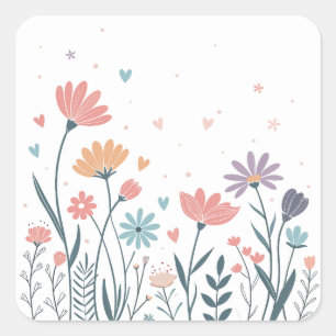 Whimsical Watercolor Floral  Square Sticker