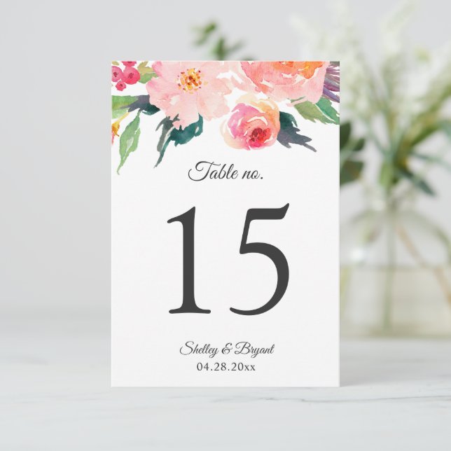Whimsical Watercolor Floral Wedding Table Numbers (Standing Front)