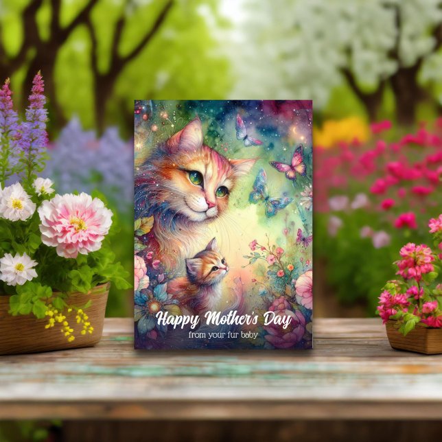 Whimsical Watercolor Flowers Cat Mum Mother's Day Card (Creator Uploaded)