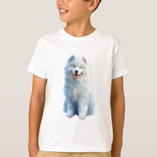 Whimsical Watercolor Fluffy Samoyed Puppy Kids T-Shirt