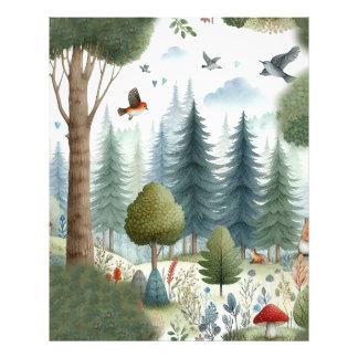 Whimsical Watercolor Forest Animal Kids Nursery Photo Print
