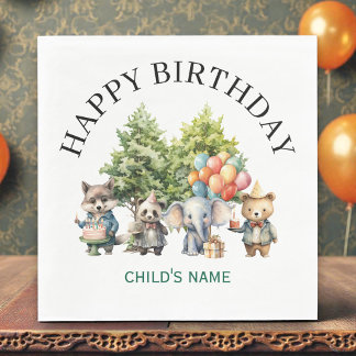 Whimsical Watercolor Forest Birthday Napkin