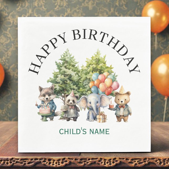 Whimsical Watercolor Forest Birthday Napkin (Creator Uploaded)