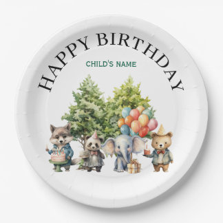 Whimsical Watercolor Forest Birthday Paper Plate