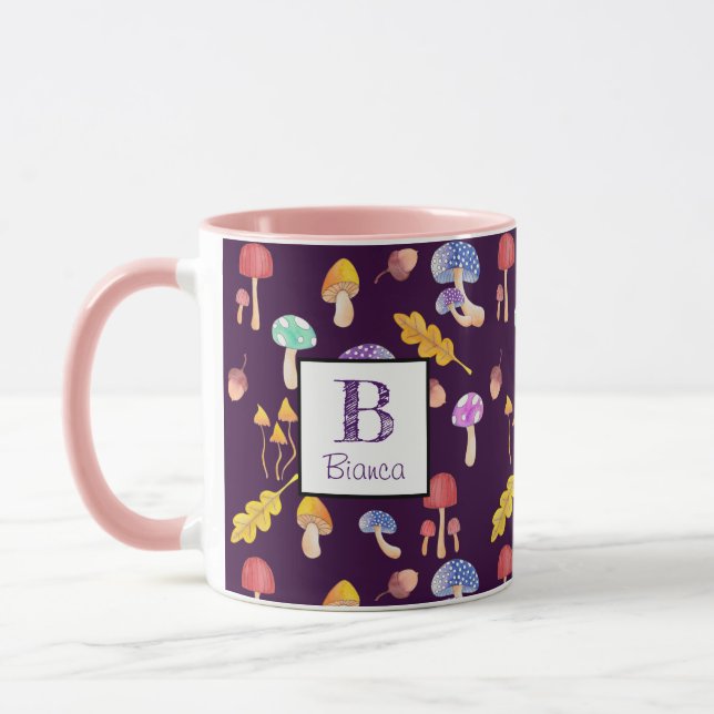 Whimsical Watercolor Forest Mushrooms Personalised Mug (Left)