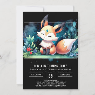 Whimsical Watercolor Fox Birthday digital Invitation