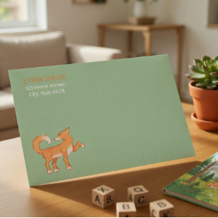 Whimsical Watercolor Fox Forest Green Custom Envelope
