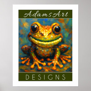 Whimsical Watercolor Frog in Wildflower Garden Poster