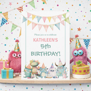 Whimsical Watercolor Funny Monsters Birthday Invitation