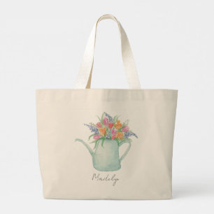 Whimsical Watercolor Garden  Large Tote Bag