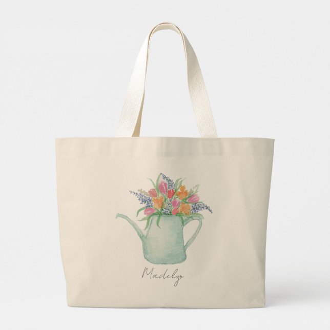 Whimsical Watercolor Garden  Large Tote Bag (Back)