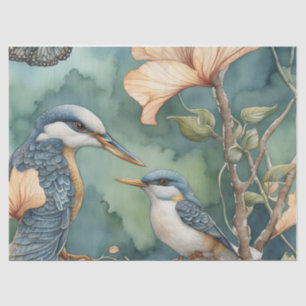 Whimsical Watercolor Garden with Birds Decoupage Tissue Paper