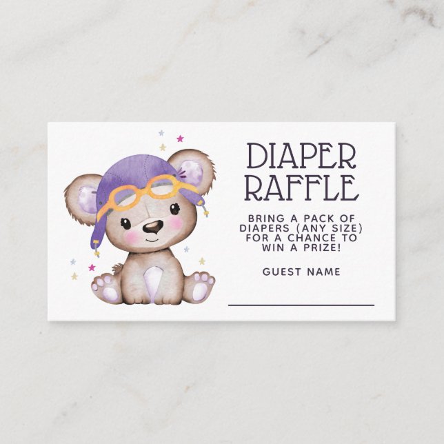 Whimsical Watercolor Girl Pilot Teddy Bear Enclosure Card (Front)