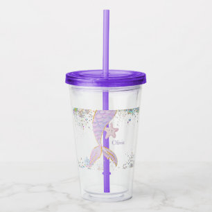 Whimsical Watercolor Glitter Mermaid Tail Acrylic Tumbler