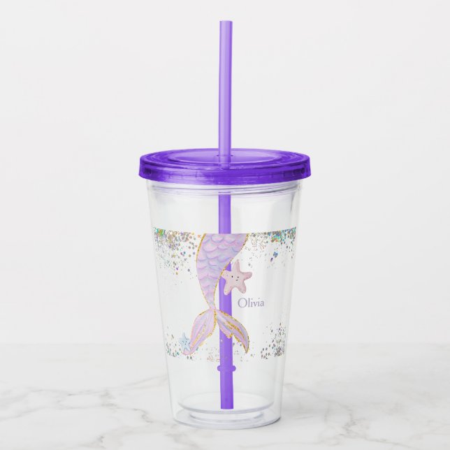 Whimsical Watercolor Glitter Mermaid Tail Acrylic Tumbler (Front)