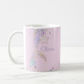 Whimsical Watercolor Glitter Mermaid Tail Coffee Mug