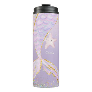 Whimsical Watercolor Glitter Mermaid Tail Thermal Tumbler
