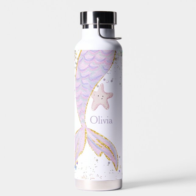 Whimsical Watercolor Glitter Mermaid Tail Water Bottle (Left)
