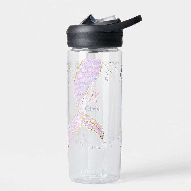 Whimsical Watercolor Glitter Mermaid Tail Water Bottle (Left)