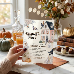 Whimsical Watercolor Haunted House Halloween Party Invitation