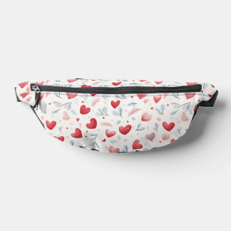 Whimsical Watercolor Hearts and Leaves Pattern Bum Bags