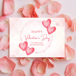 Whimsical Watercolor Hearts Holiday Postcard