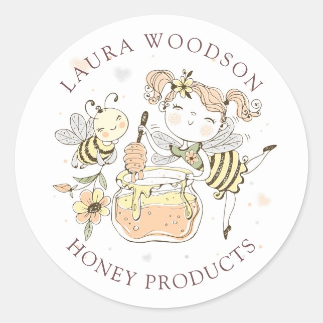 Whimsical Watercolor Honey Jar Label (Front)