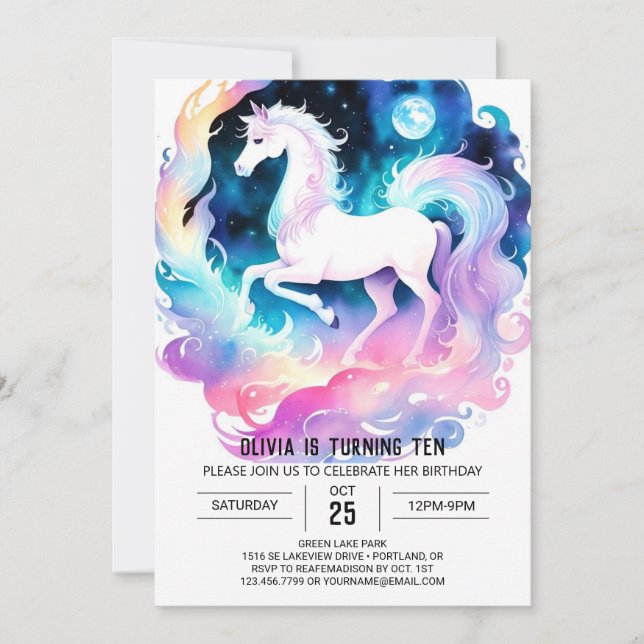 Whimsical Watercolor Horse Birthday Invitation (Front)