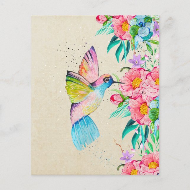 Whimsical watercolor hummingbird and flowers flyer (Front)