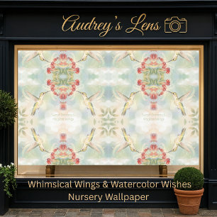 Whimsical Watercolor Hummingbird & Floral Wallpaper