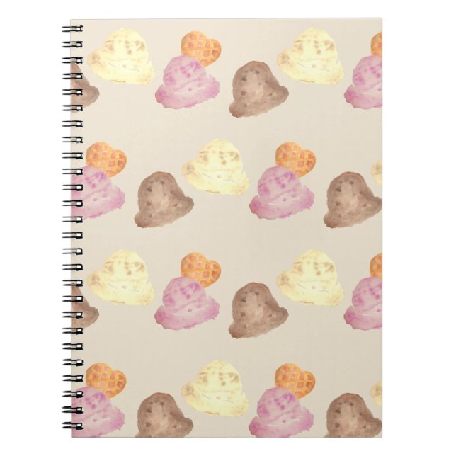 Whimsical Watercolor Ice Cream Scoops Notebook (Front)