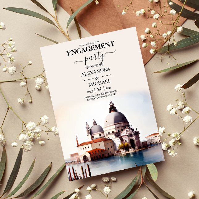 Whimsical Watercolor Italian Desitnation Engagemen Invitation (Creator Uploaded)