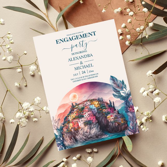 Whimsical Watercolor Italian Desitnation Engagemen Invitation (Creator Uploaded)