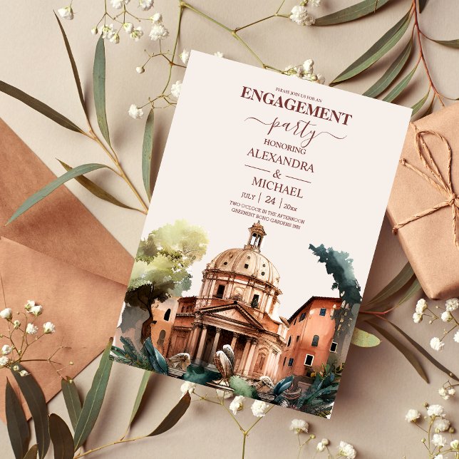 Whimsical Watercolor Italian Desitnation Engagemen Invitation (Creator Uploaded)