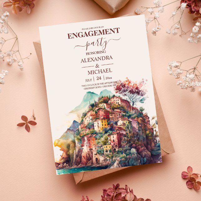 Whimsical Watercolor Italian Desitnation Engagemen Invitation (Creator Uploaded)