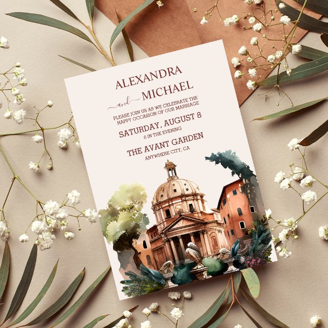 Whimsical Watercolor Italian Desitnation Wedding Invitation (Creator Uploaded)