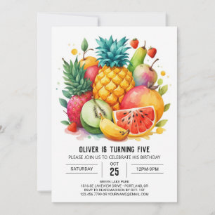 Whimsical Watercolor Juicy Fruits Birthday  Invitation