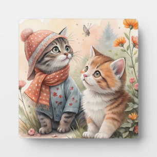 Whimsical Watercolor Kittens in an Autumn Garden Plaque