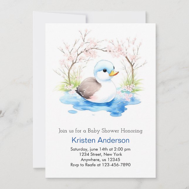 Whimsical Watercolor Little Duck Boy Baby Shower Invitation (Front)