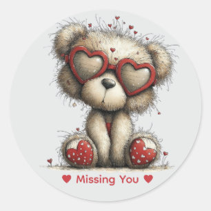 Whimsical Watercolor Love Bear Classic Round Sticker