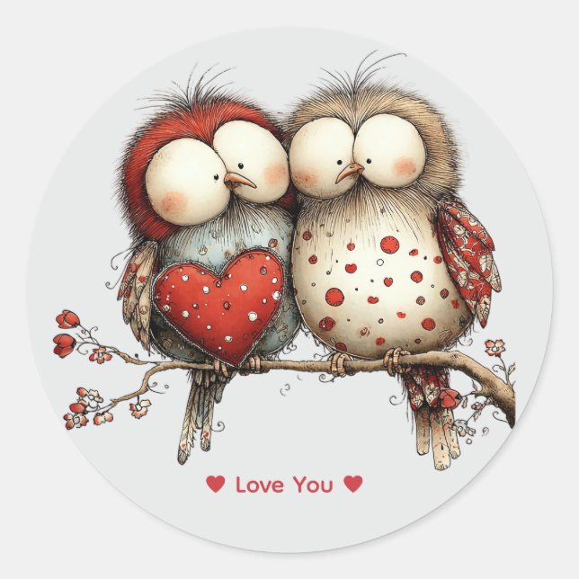 Whimsical Watercolor Love Birds Sticker (Front)