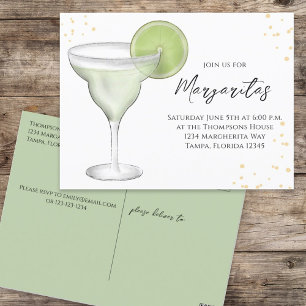 Whimsical Watercolor Margarita Lime Calligraphy Postcard