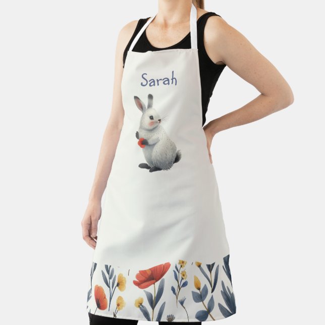 Whimsical Watercolor Meadow Bunny Easter Apron (Insitu)