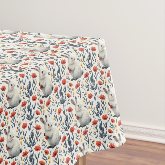 Whimsical Watercolor Meadow Easter Bunny  Tablecloth (In Situ)