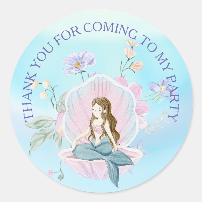 Whimsical Watercolor Mermaids Under the Sea Classic Round Sticker (Front)