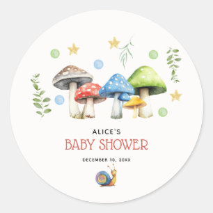 Whimsical Watercolor Mushroom Baby Shower  Classic Round Sticker