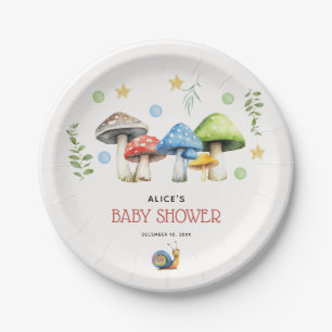 Whimsical Watercolor Mushroom Baby Shower Paper Plate