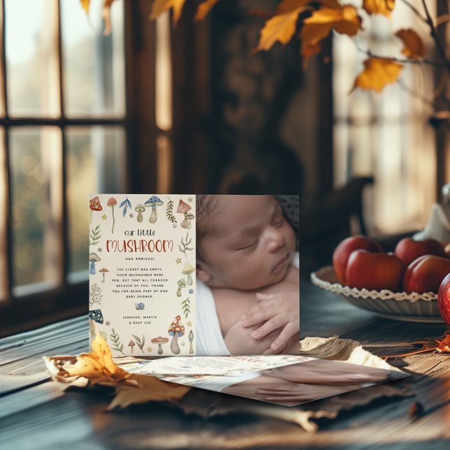 Whimsical Watercolor Mushroom Baby Shower  Thank You Card (Creator Uploaded)